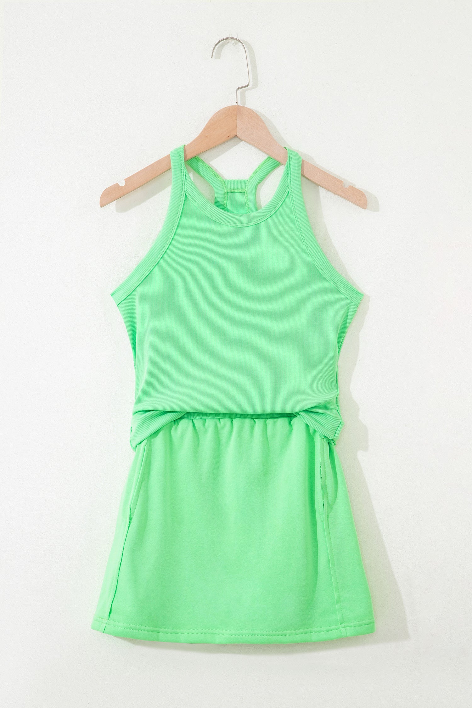 Green Slim Tank Top Elastic Waist Mini Skort 2pcs Outfit 🇺🇸