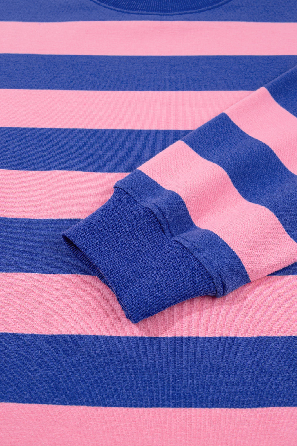 Blue Stripe Colorblock Mock Neck Relaxed Sweatshirt 🇺🇸