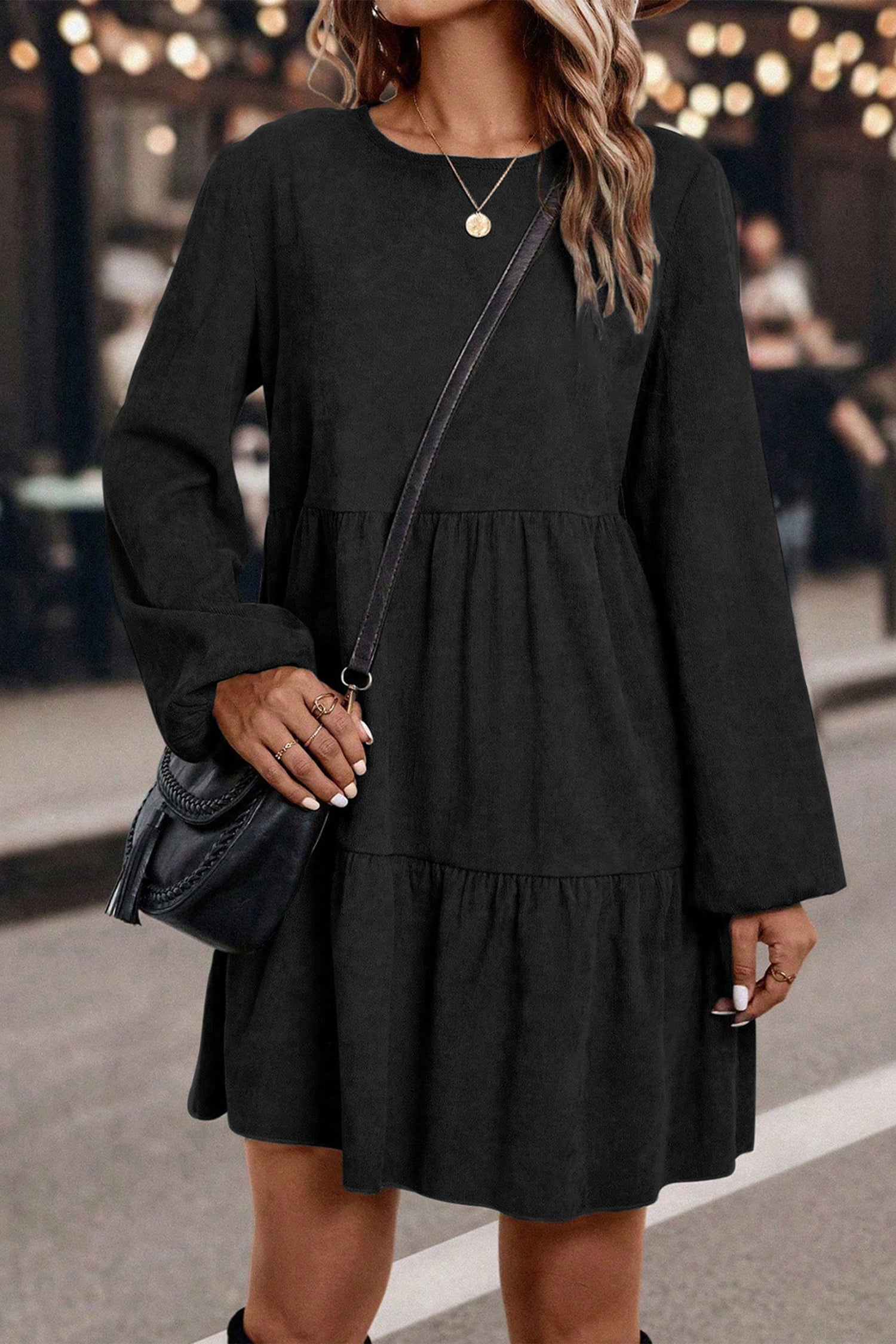 Black Lantern Sleeve Tiered Mini Dress 🇺🇸