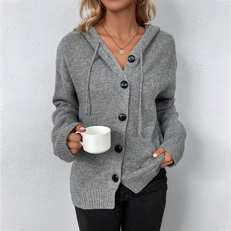 Single-breasted Hooded Sweater Solid Color Cardigan 🇨🇳