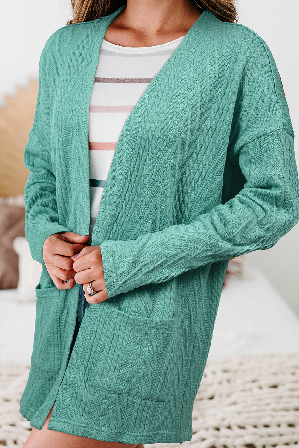 Canton Solid Textured Open Front Cardigan with Pocket 🇨🇳