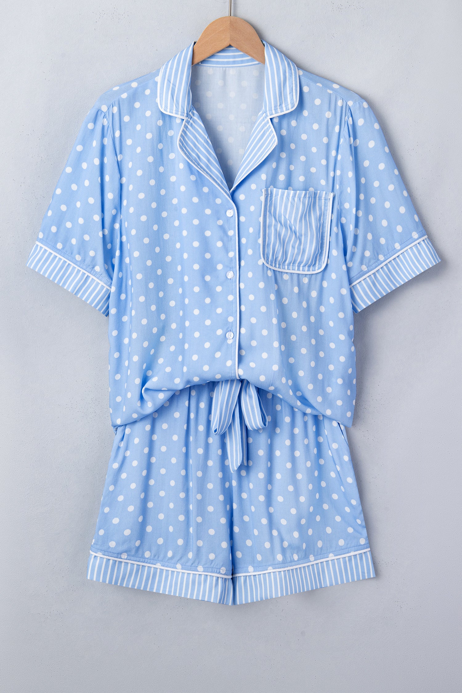 Sky Blue Dotted Print Soft Short Pajama Set 🇺🇸