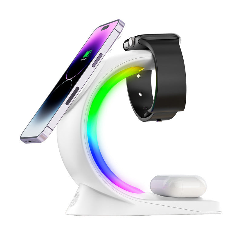 4 In 1 Magnetic Wireless Fast Charging For Smart Phone Atmosphere Light Charging Station For Airpods Pro I-phone Watch 🇨🇳