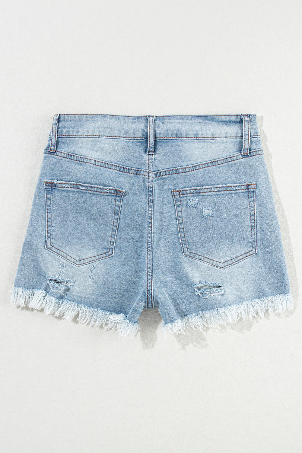 Light Blue Distressed Ripped Raw Hem High Waist Denim Shorts 🇨🇳