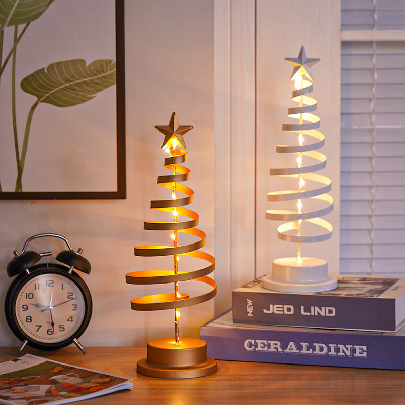 LED Christmas Tree Spiral Light Table Ornament Wrought Iron Xmas Tree Bedroom Desk Lamp Christmas Atmosphere Night Light Decor 🇨🇳