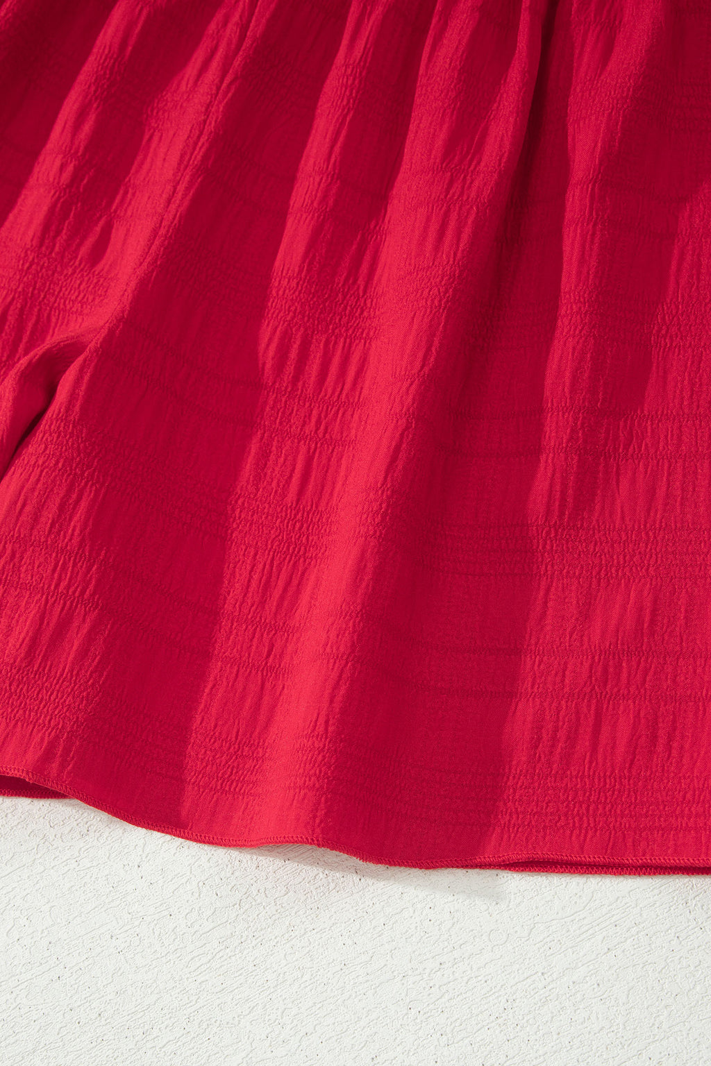 Fiery Red Textured Square Neck Top and Shirred High Waist Shorts Set 🇺🇸