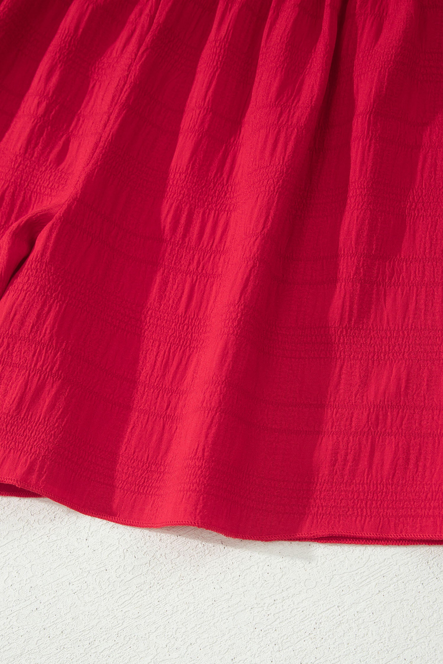 Fiery Red Textured Square Neck Top and Shirred High Waist Shorts Set 🇺🇸