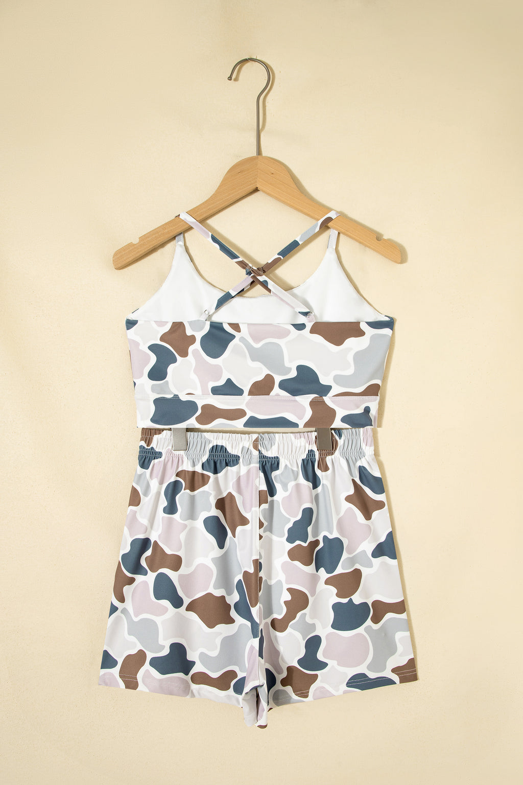 Multicolour Camouflage Printed Cropped Tank Athleisure 2pcs Short Set 🇺🇸