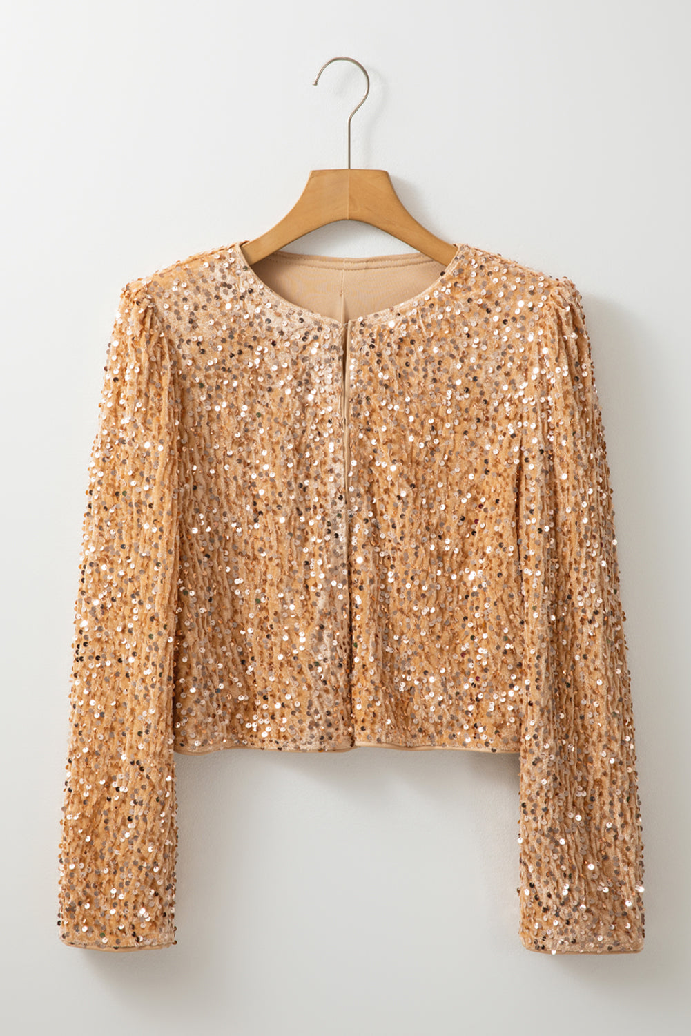 Golden Fleece Sequined Open Front Cropped Jacket 🇺🇸