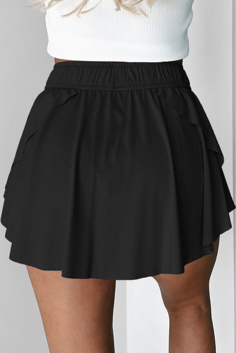 Black Drawstring High Waist Lined Tennis Skorts 🇨🇳