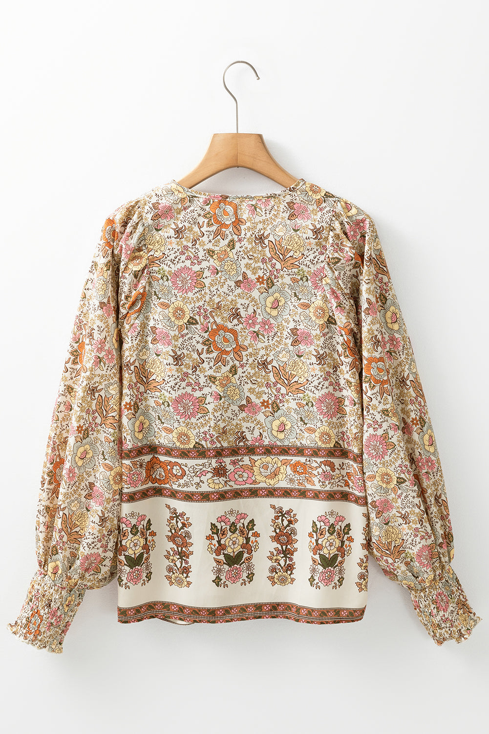 Yellow Floral Print Tie Neck Lantern Sleeve Blouse 🇺🇸