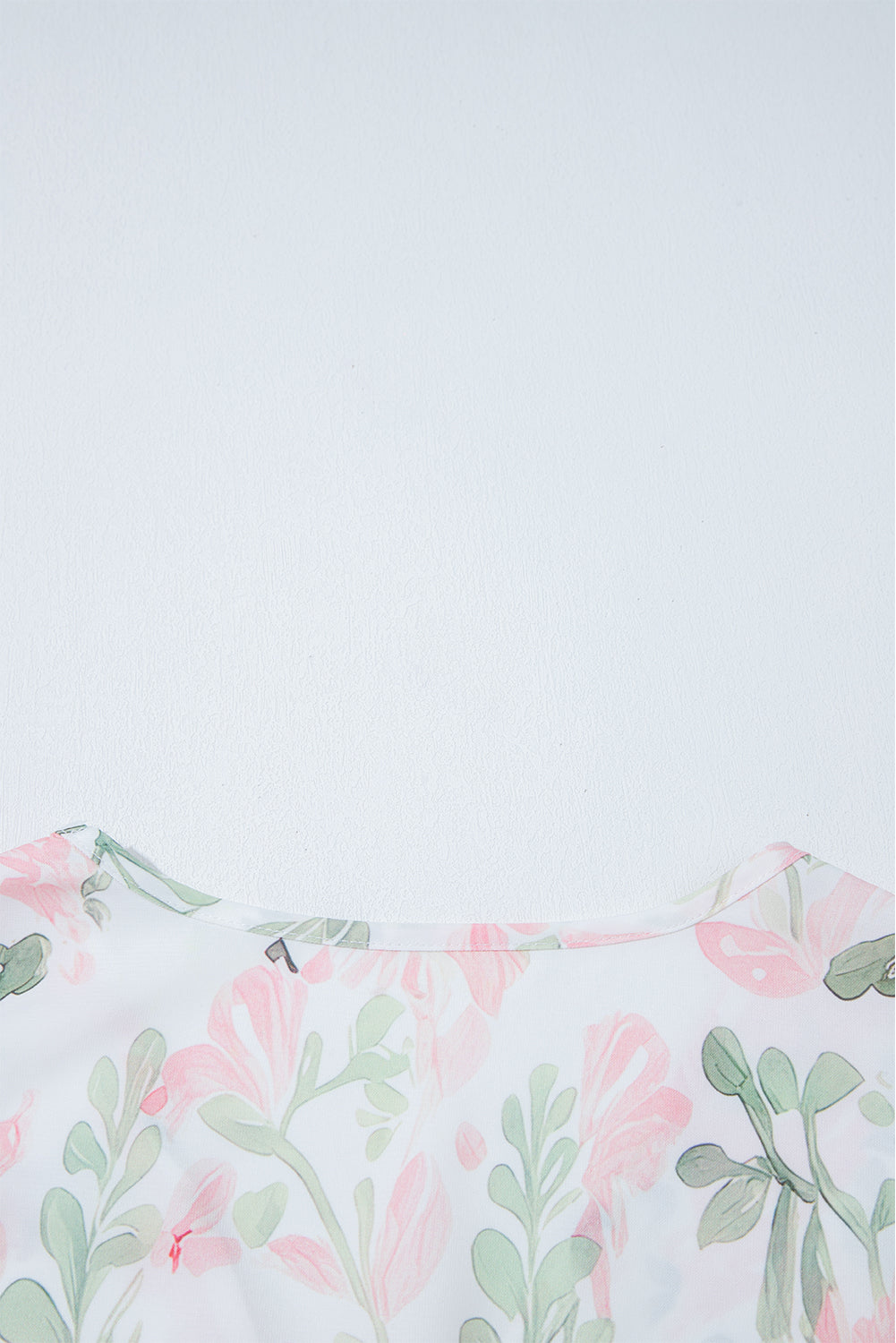Pink Floral Puff Sleeve V Neck Tied Front Peplum Blouse 🇨🇳