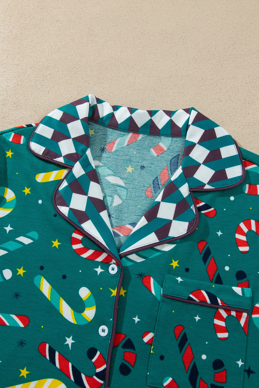 Green Abstract Candy Cane Print Long Sleeve Two Piece Lounge Set 🇺🇸
