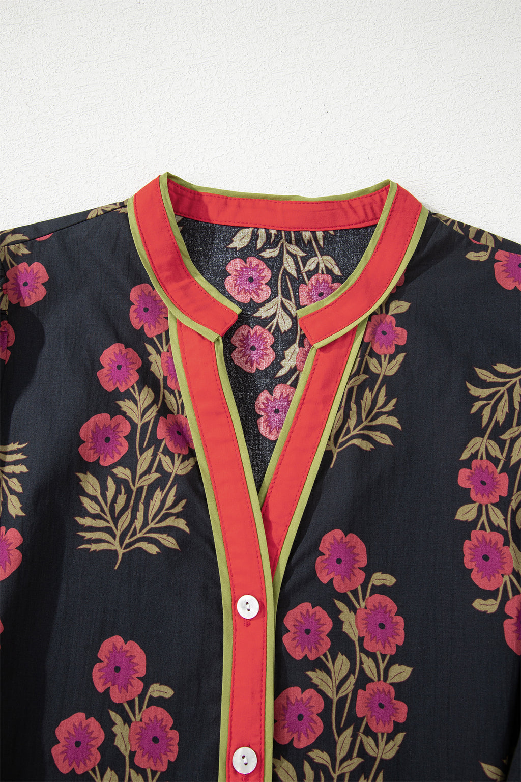Black Retro Floral Print Button Down Belted Short Puff Sleeve Mini Dress 🇺🇸