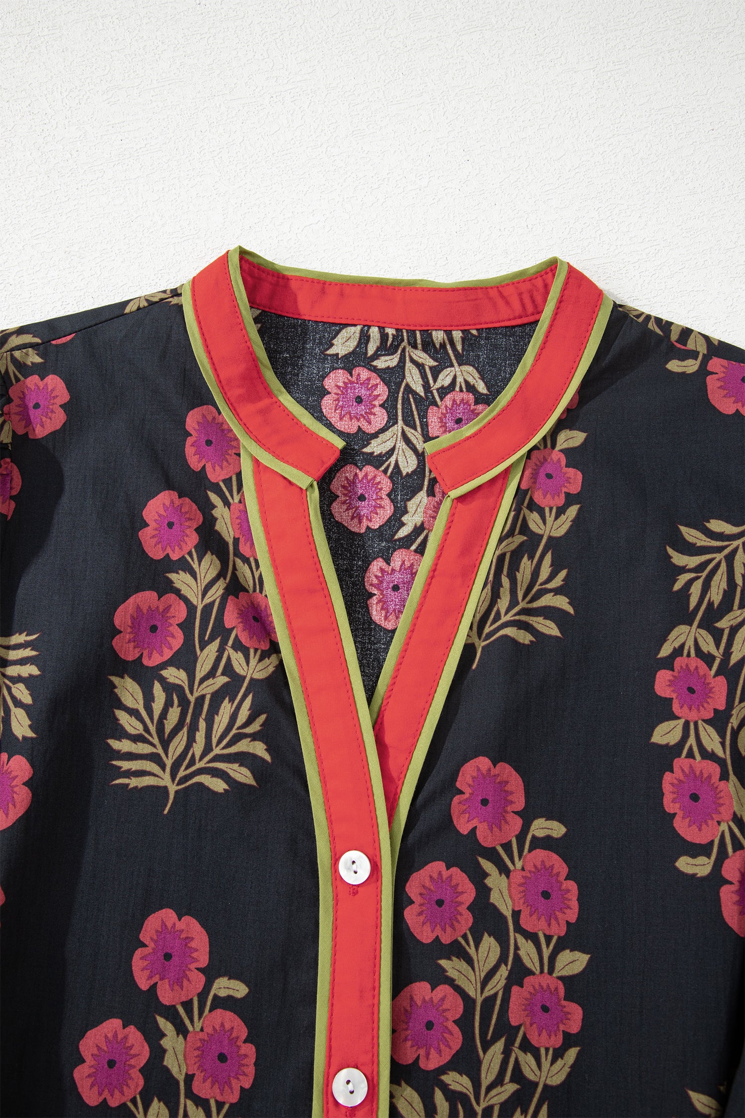 Black Retro Floral Print Button Down Belted Short Puff Sleeve Mini Dress 🇺🇸