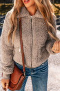 Light French Beige Zipper Pocketed Winter Fuzzy Jacket 🇺🇸
