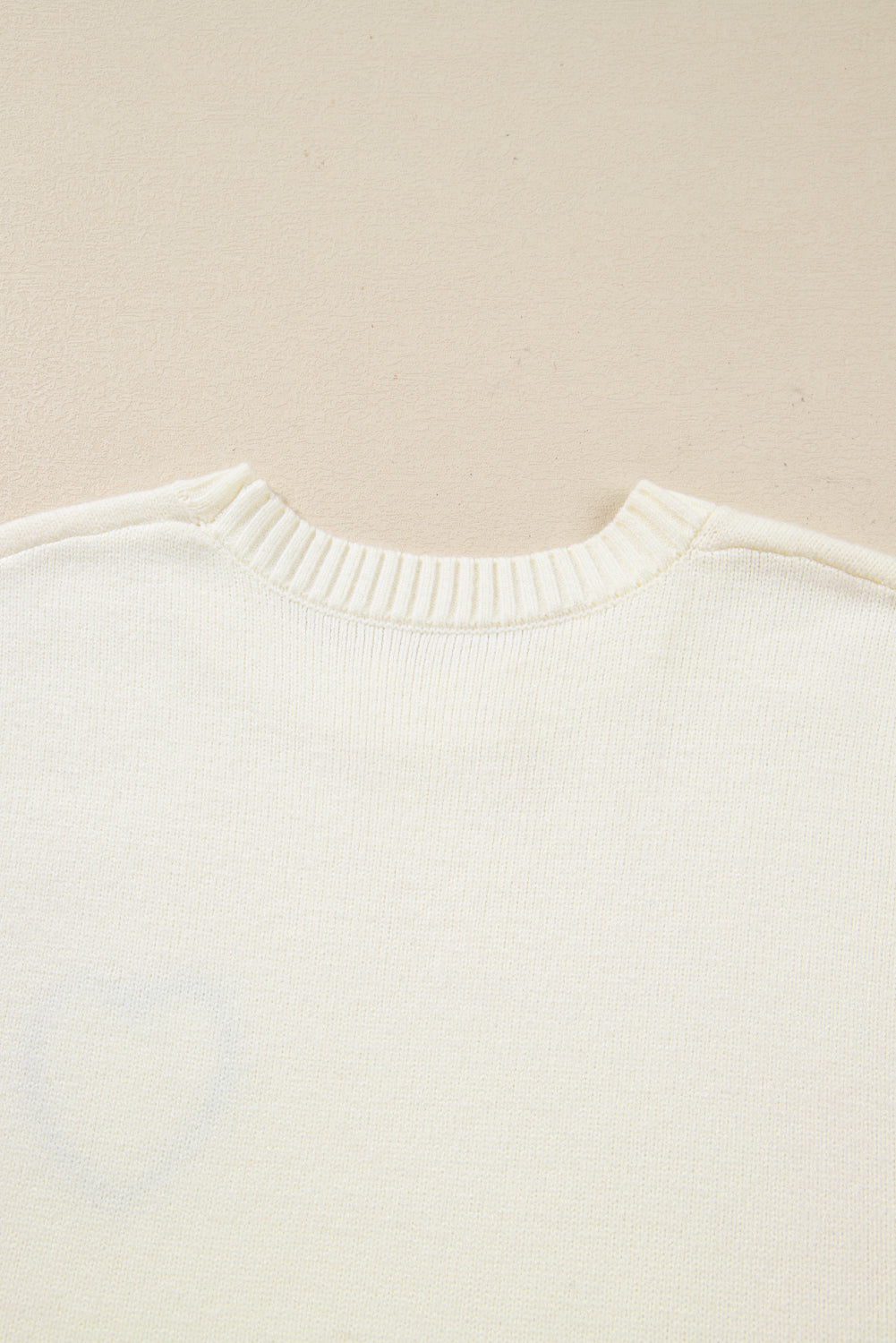 White Plaid Heart Embroidered Cuffed Drop Shoulder Crew Neck Sweater 🇺🇸