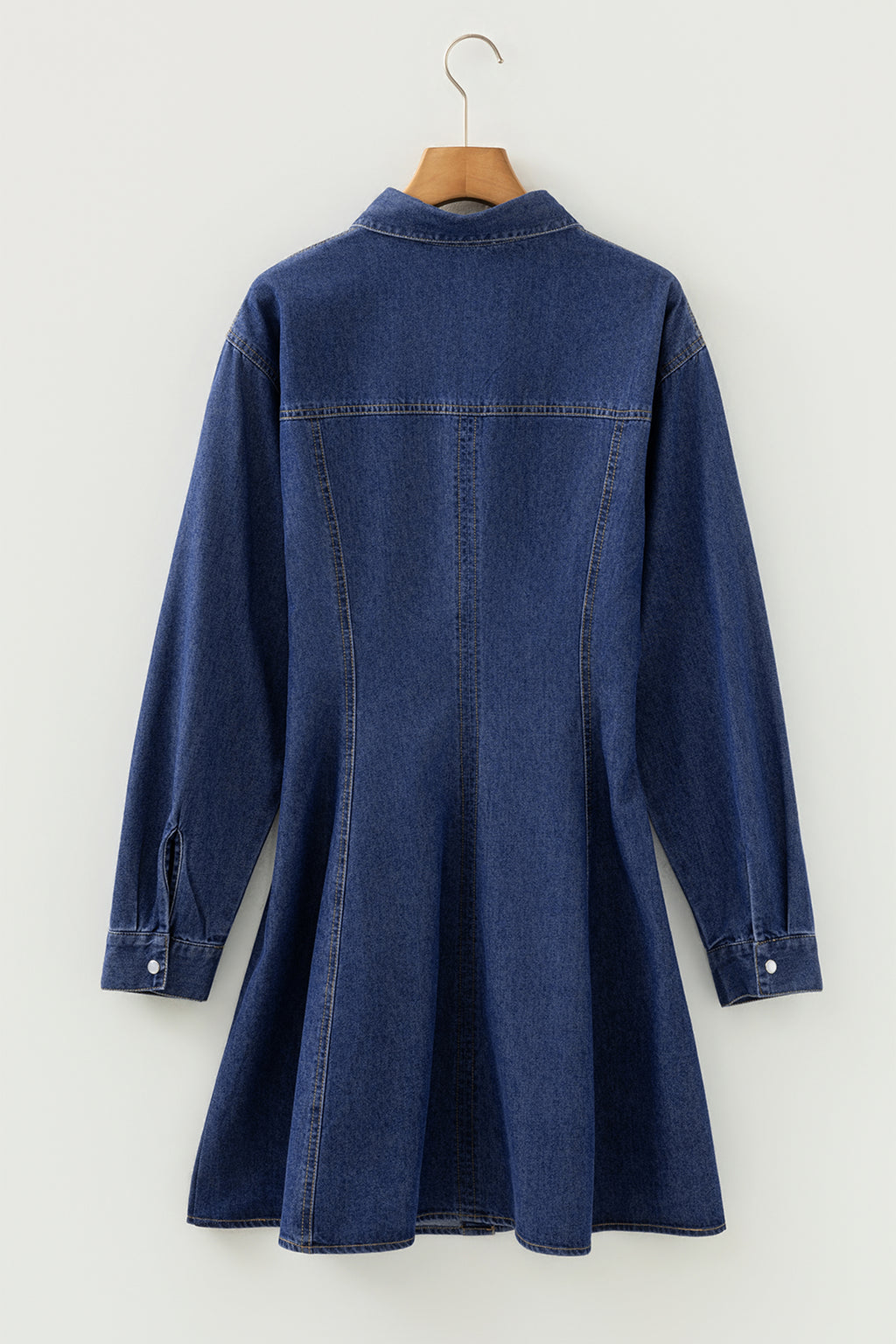 Ashleigh Blue Denim Shirt Collar Long Sleeve Flared Mini Dress 🇺🇸