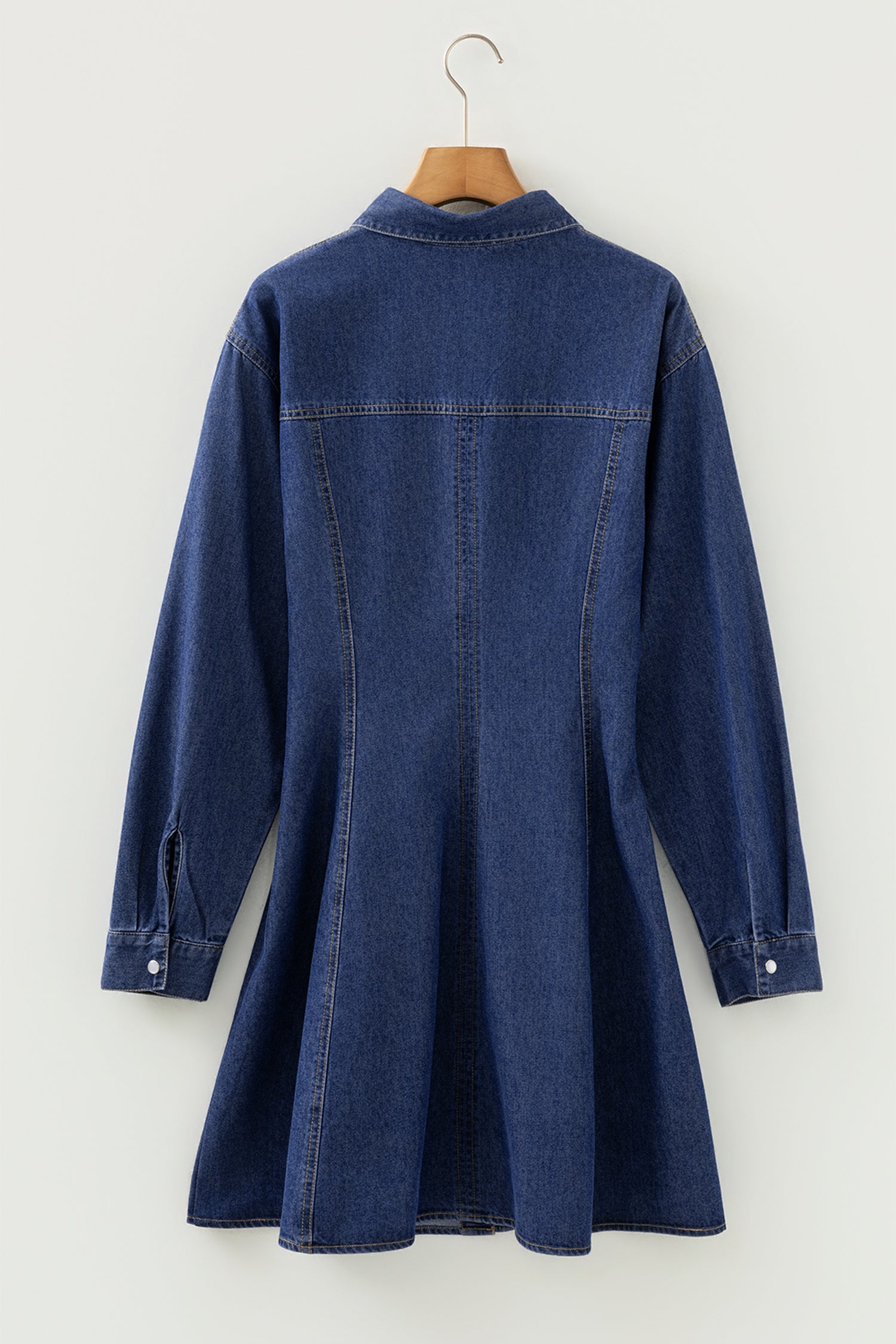 Ashleigh Blue Denim Shirt Collar Long Sleeve Flared Mini Dress 🇺🇸