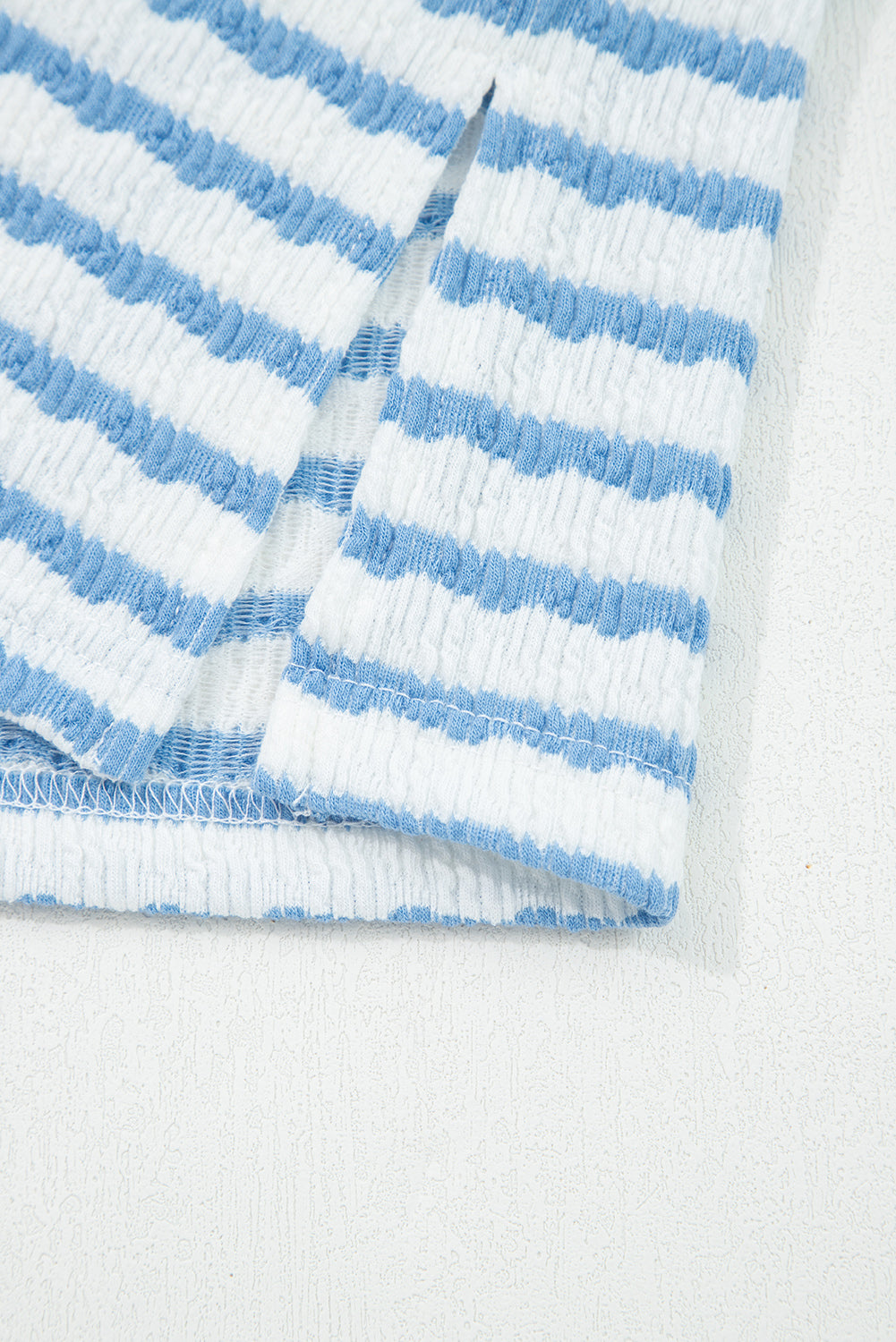Sky Blue Stripe Collared Pullover Top and Drawstring Pant Set 🇺🇸
