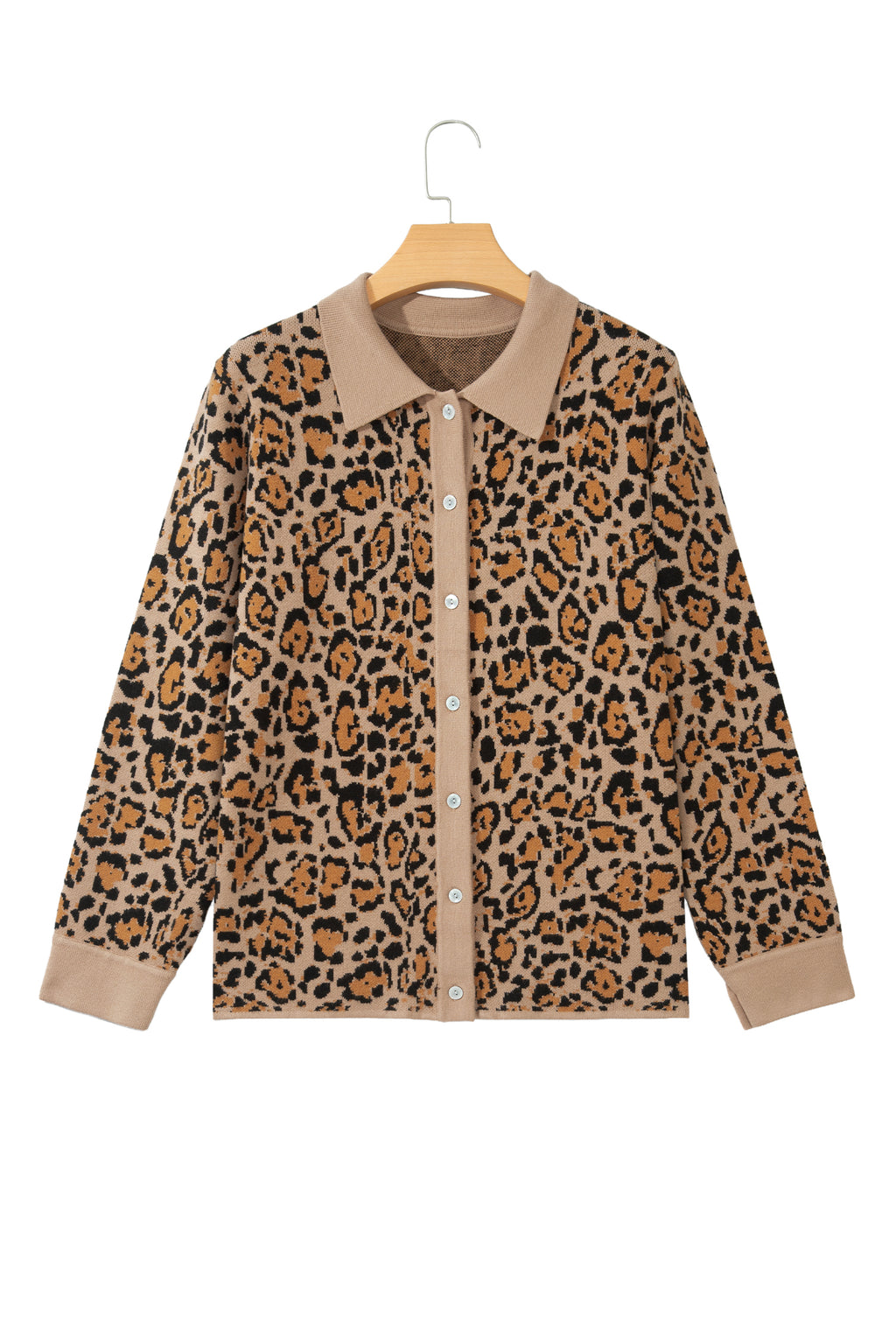 Brown Leopard Print Button-Up Cardigan Long Sleeve Cardigans 🇺🇸