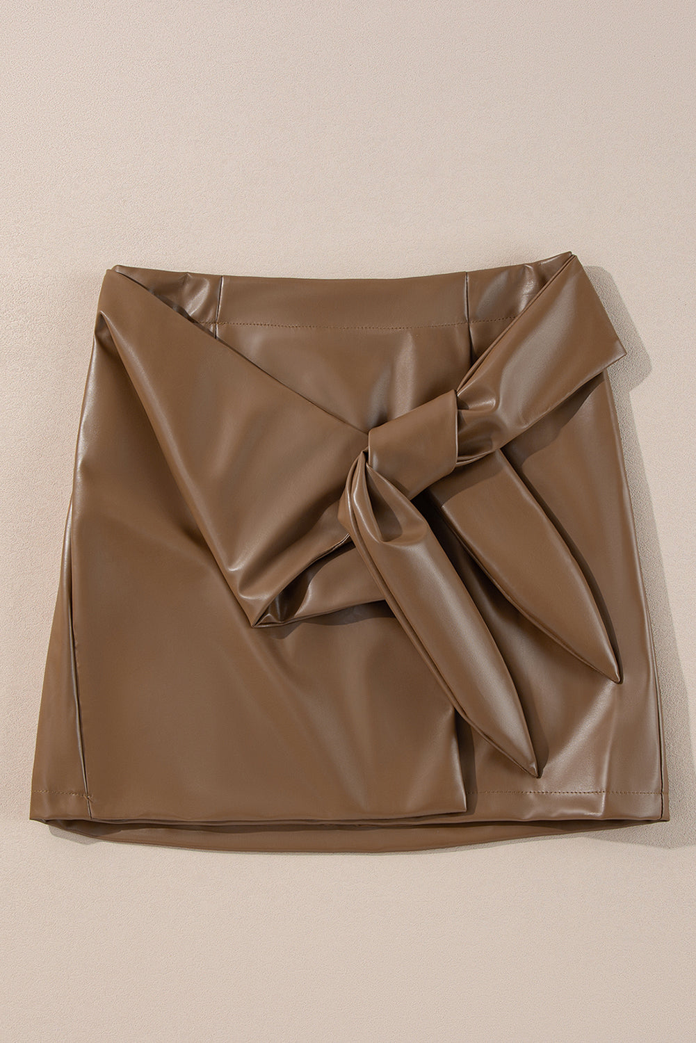 Coffee Bowknot Faux Leather Mini Skirt 🇨🇳