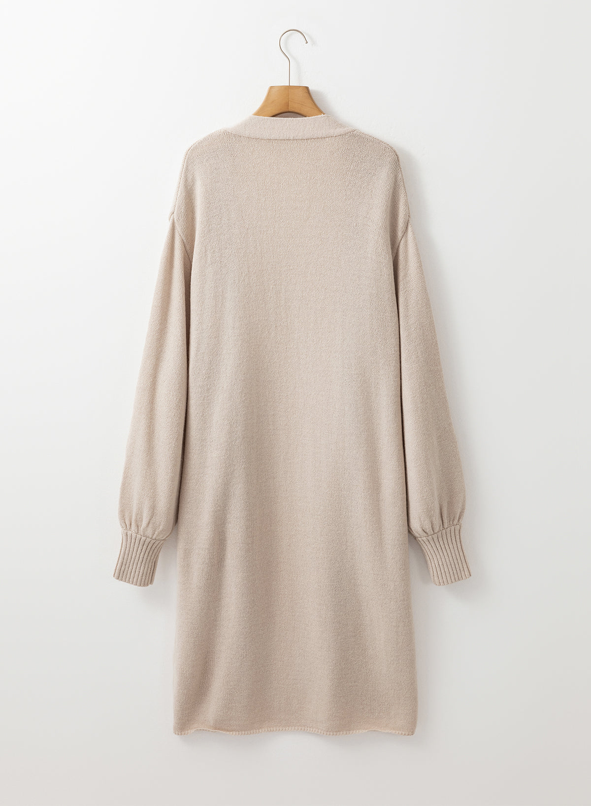 Beige Side Pockets Open Front Long Knitted Cardigan 🇨🇳