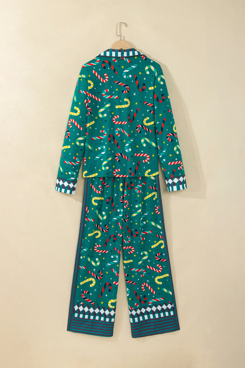 Green Abstract Candy Cane Print Long Sleeve Two Piece Lounge Set 🇺🇸