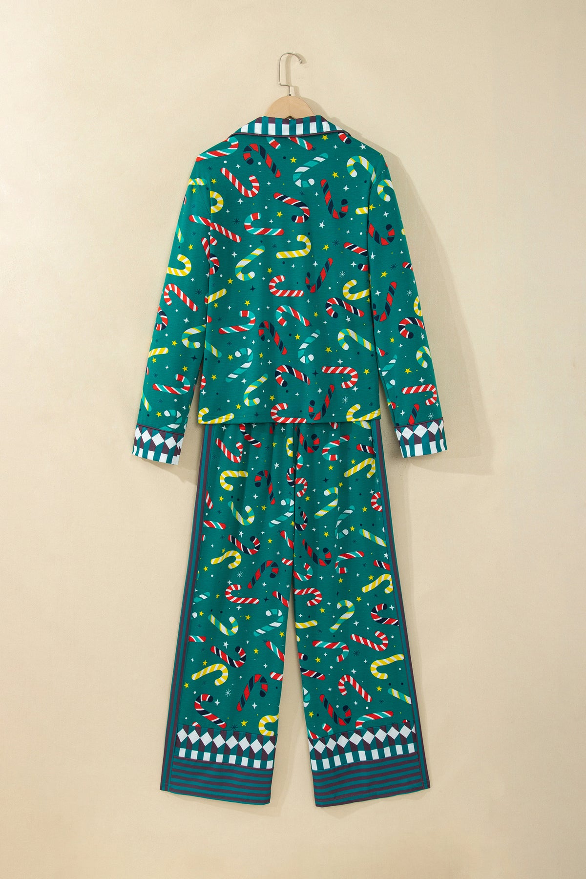 Green Abstract Candy Cane Print Long Sleeve Two Piece Lounge Set 🇺🇸