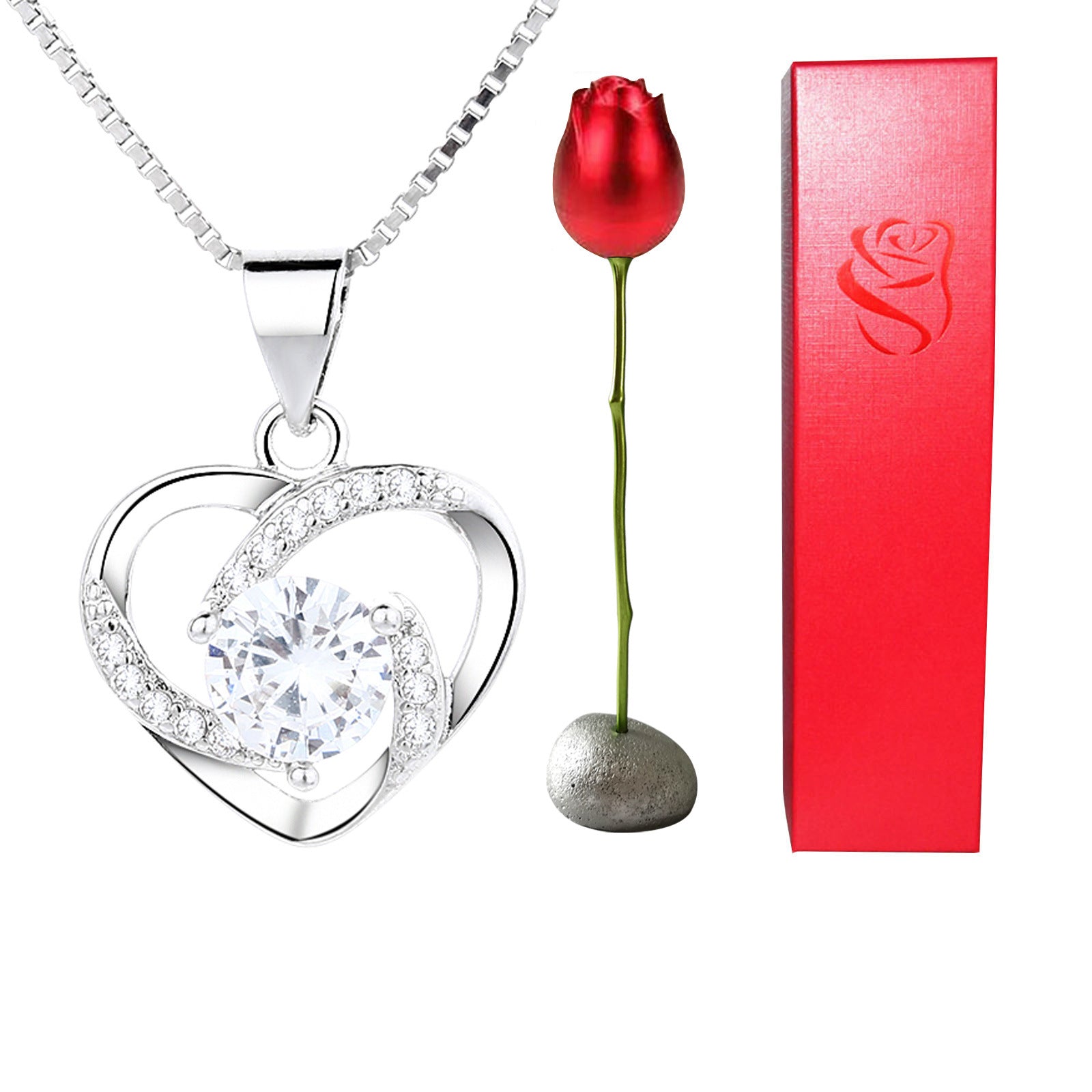 Heart Shaped Blue Purple Crystal Diamond Pendant Rose Head Necklace 🇨🇳