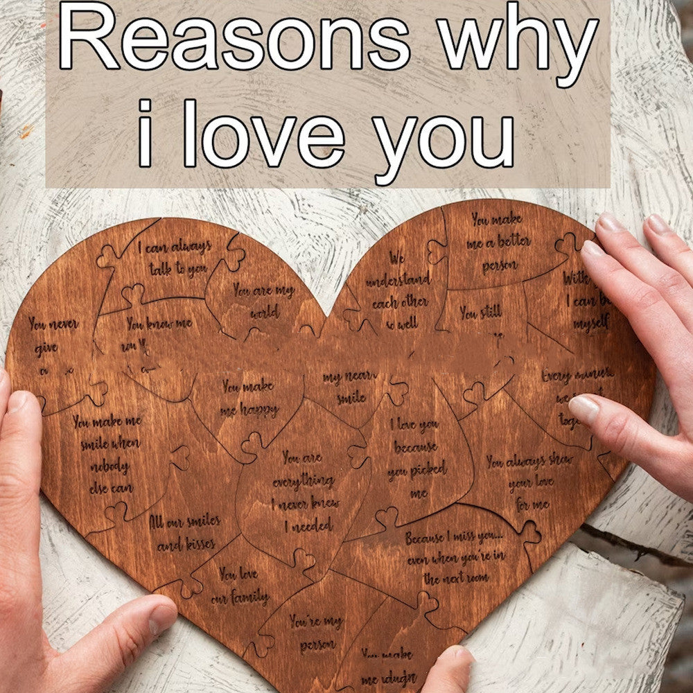Reasons Why I Love You Wooden Heart Puzzle Romantic Love Jigsaw Puzzle Wedding Anniversary For Wife Husband Birthday Gifts🇨🇳