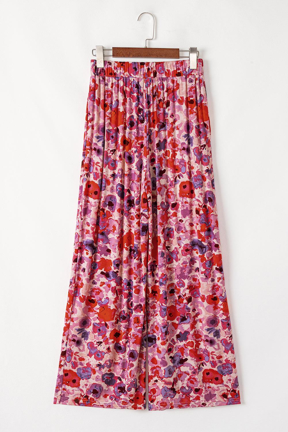 Purple Floral Wide Leg Elastic High Waist Pants 🇨🇳