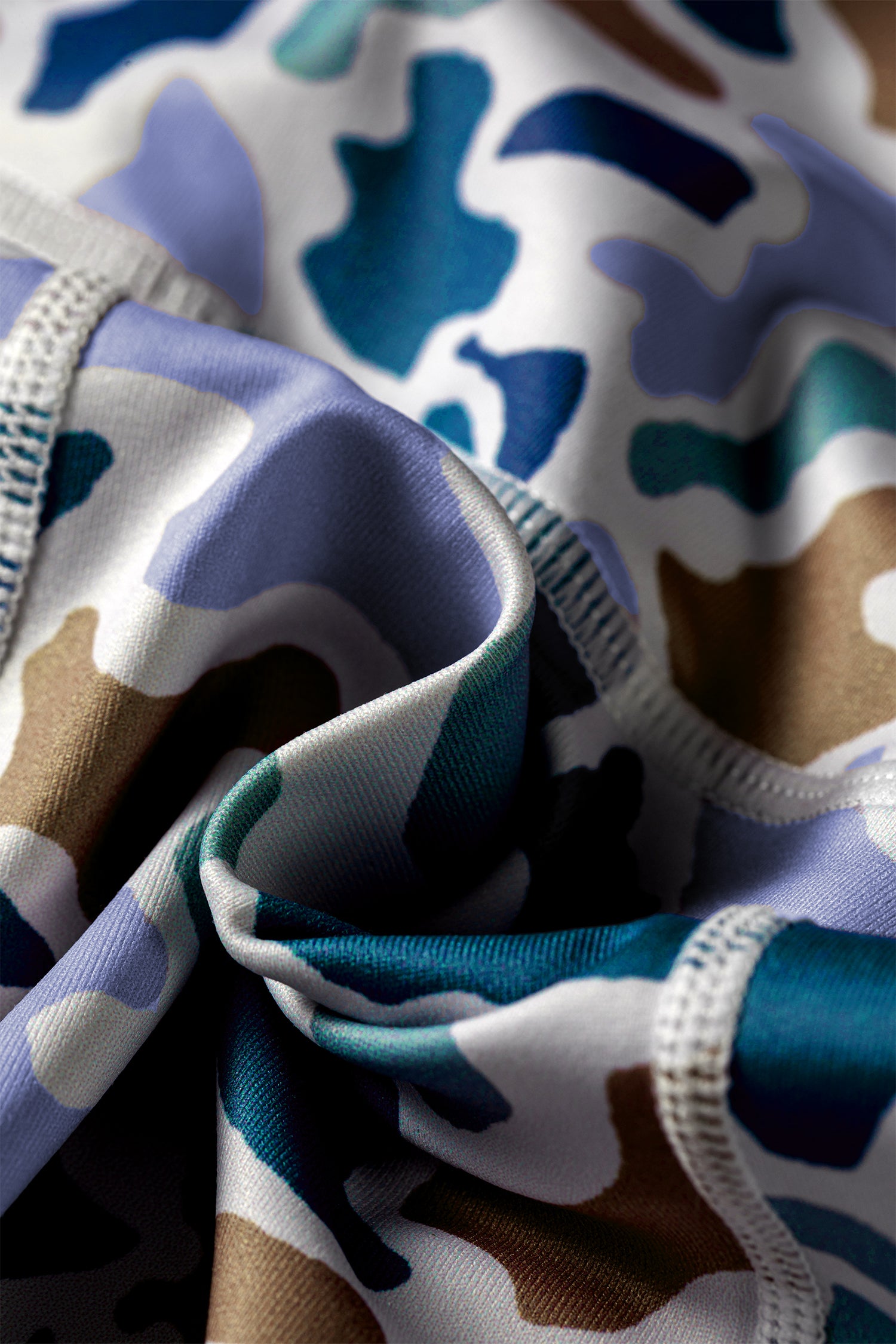 Blue Abstract Camo Printed Seam Detail Biker Shorts 🇺🇸