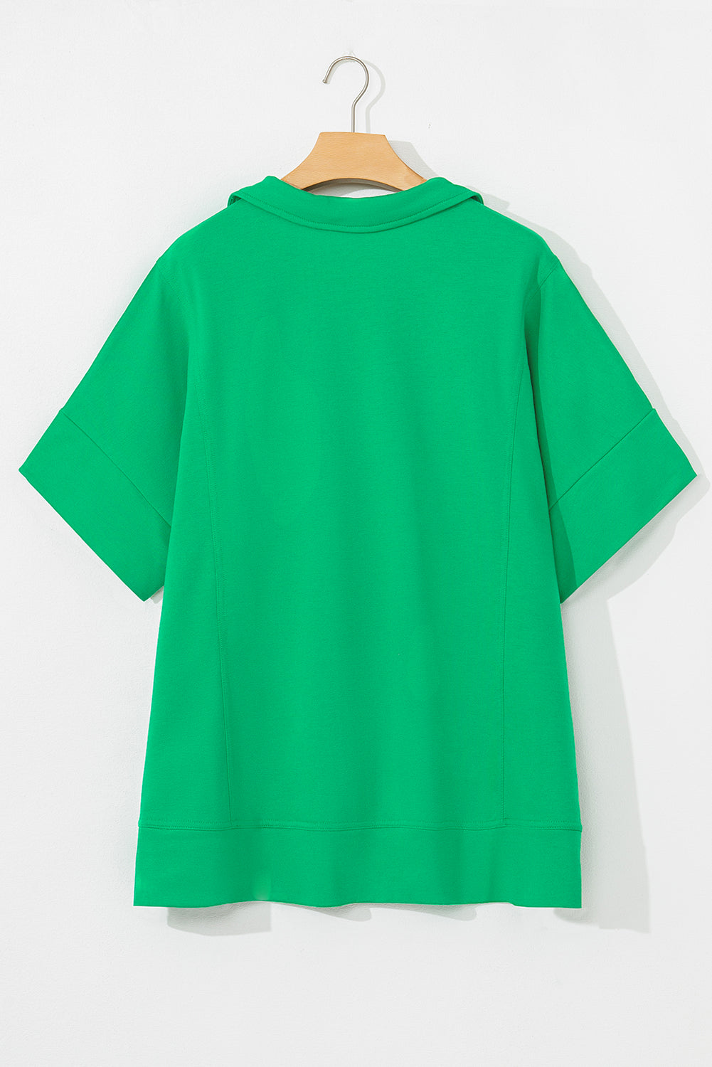 Bright Green Short Sleeve Turn-Down Collar Plus Size Blouse 🇨🇳