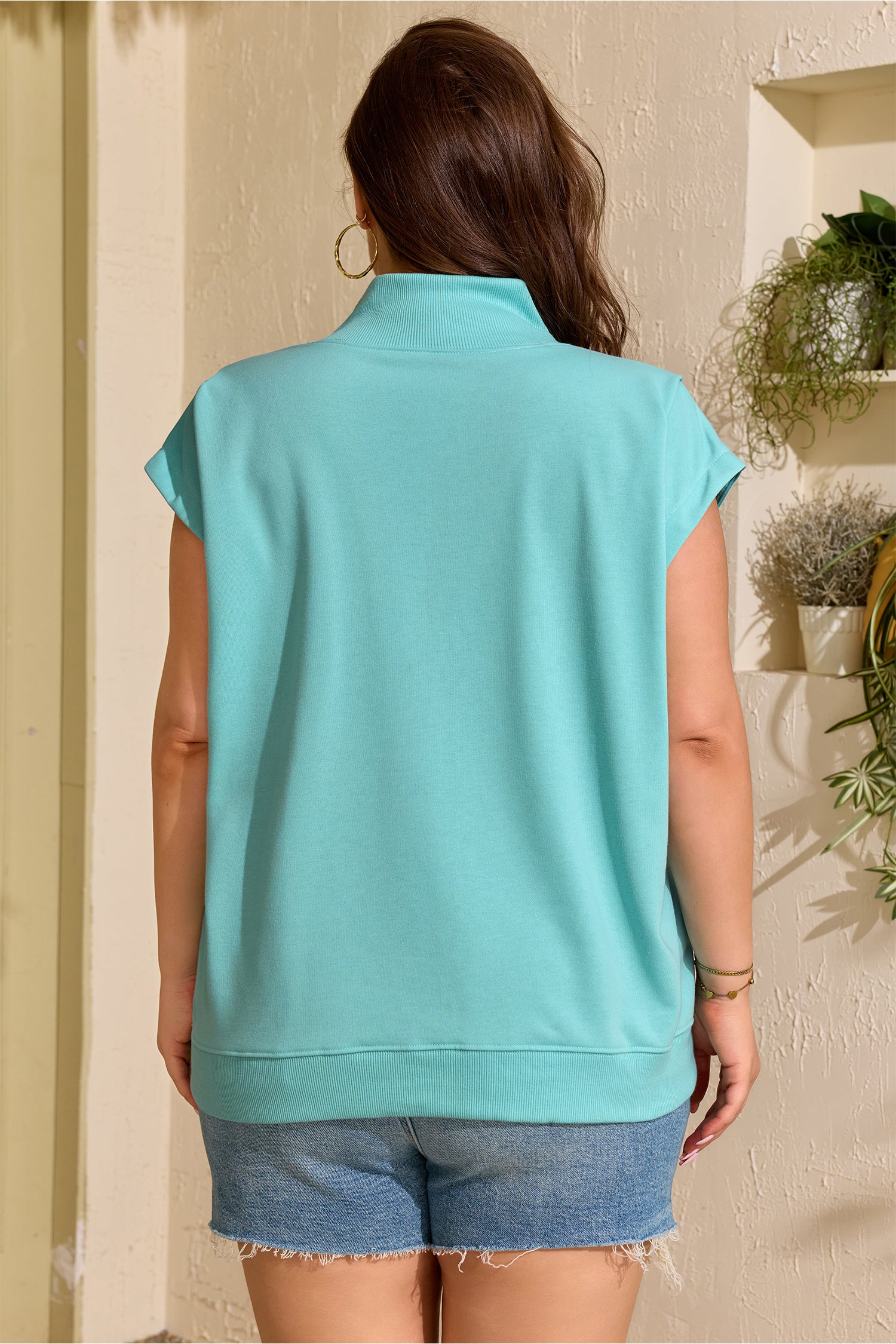 Mint Green Plus Size High Neck Cap Sleeve Top 🇺🇸