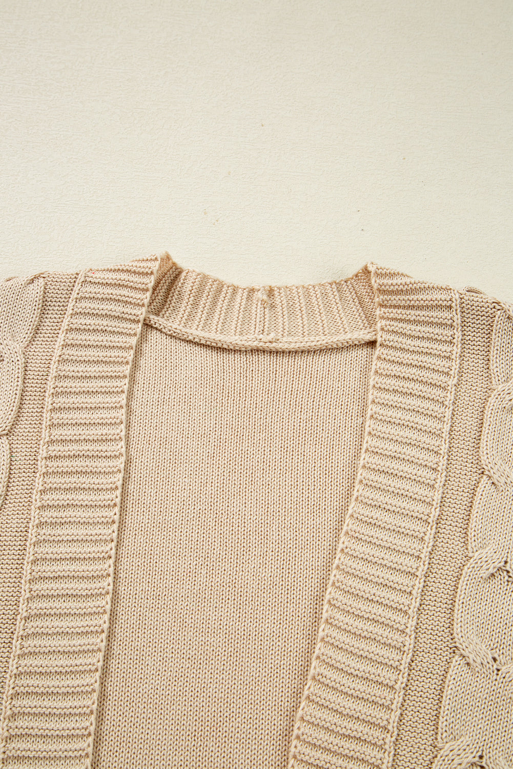 Parchment Cable Knit Braided Tie Sleeve Plus Size Open Cardigan 🇺🇲