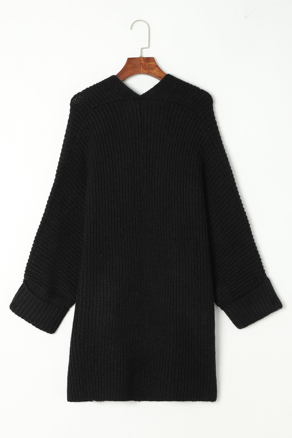 Black Oversized Fold Over Sleeve Open Front Cardigan 🇺🇸