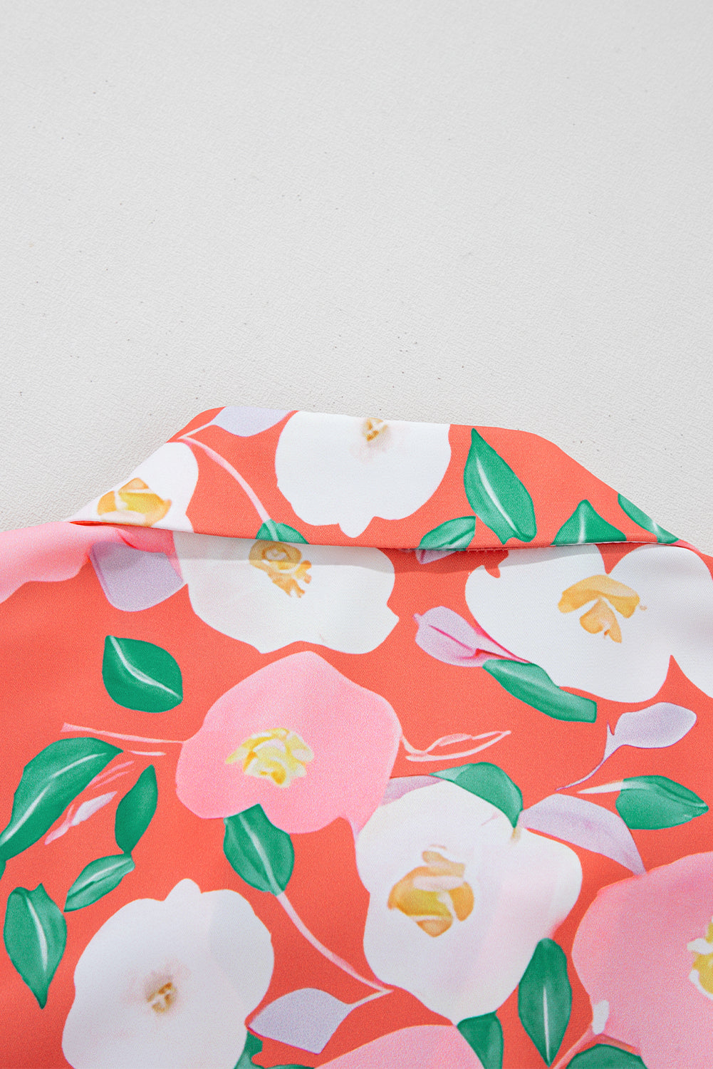 Fresh Salmon Floral Print Contrast Striped Trim Polo Collar T Shirt Dress 🇺🇸