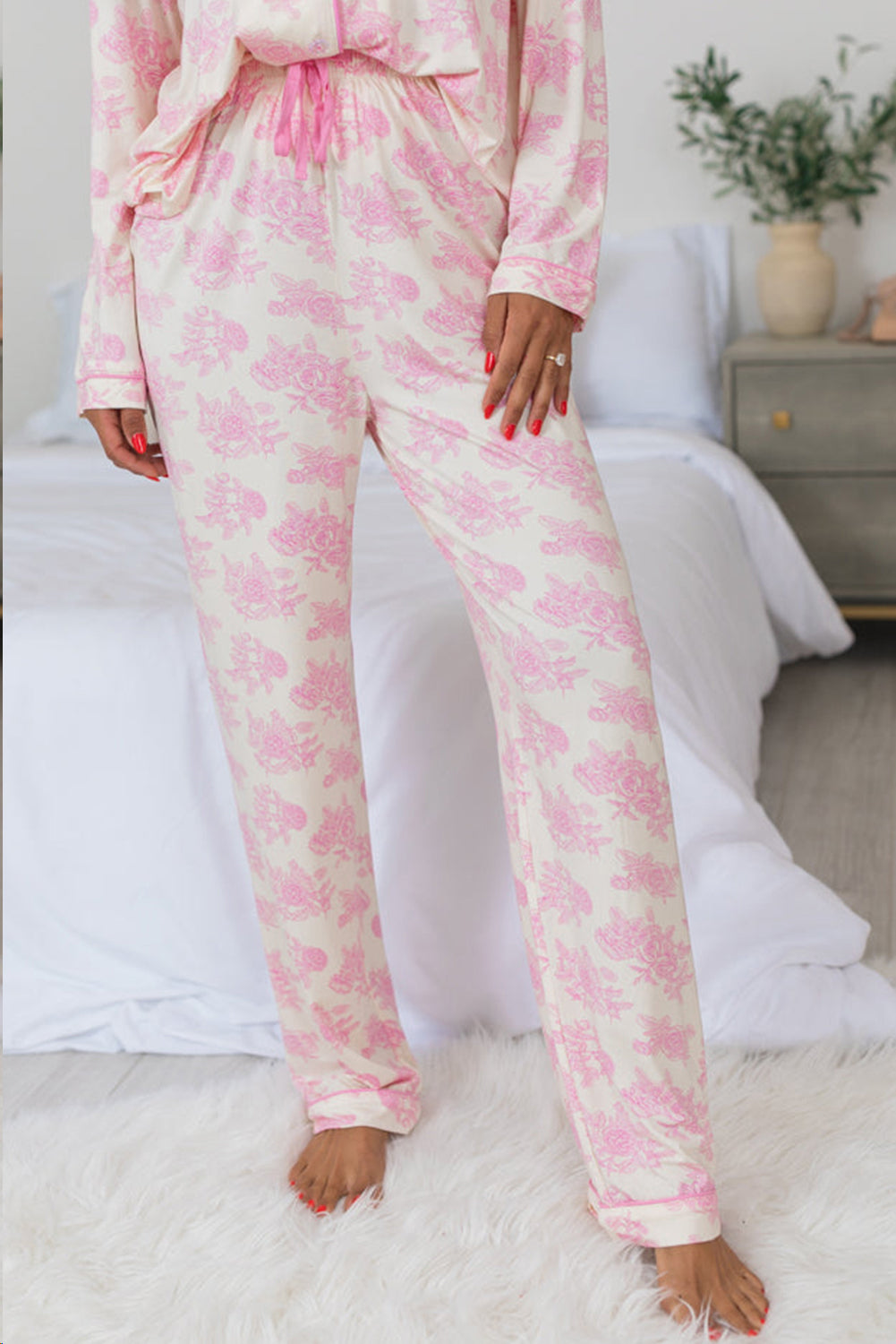 Pink Floral Long Sleeve and Pants Pajamas Set 🇺🇸