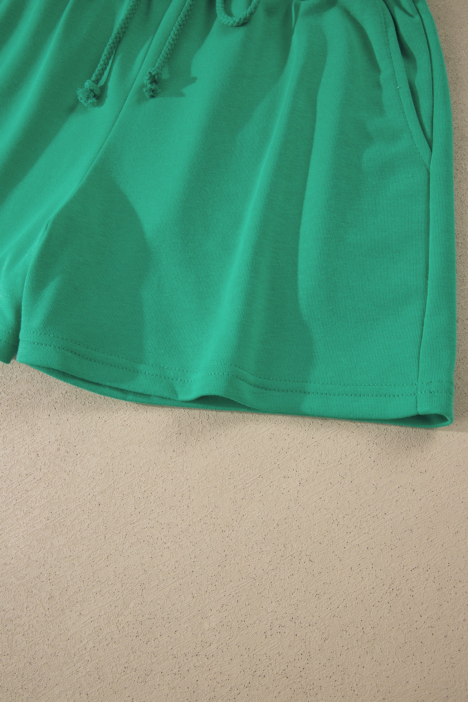 Sea Green Solid Color Loose Tee Drawstring Shorts 2pcs Outfit 🇺🇸