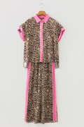 Brown Contrast Trim Leopard Top and Pant Set 🇺🇸