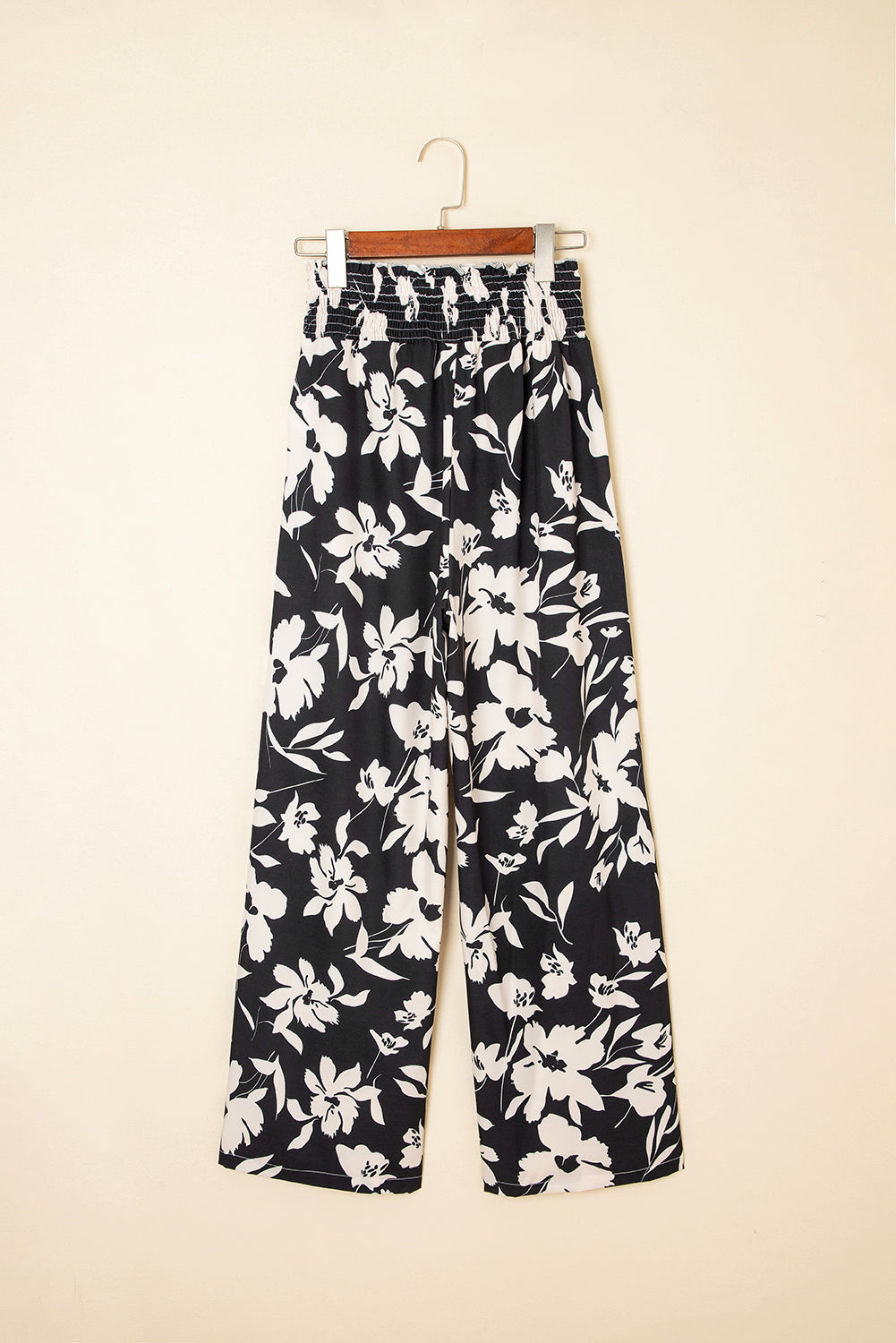 Black Floral Print Smocked High Waist Wide Leg Pants 🇨🇳