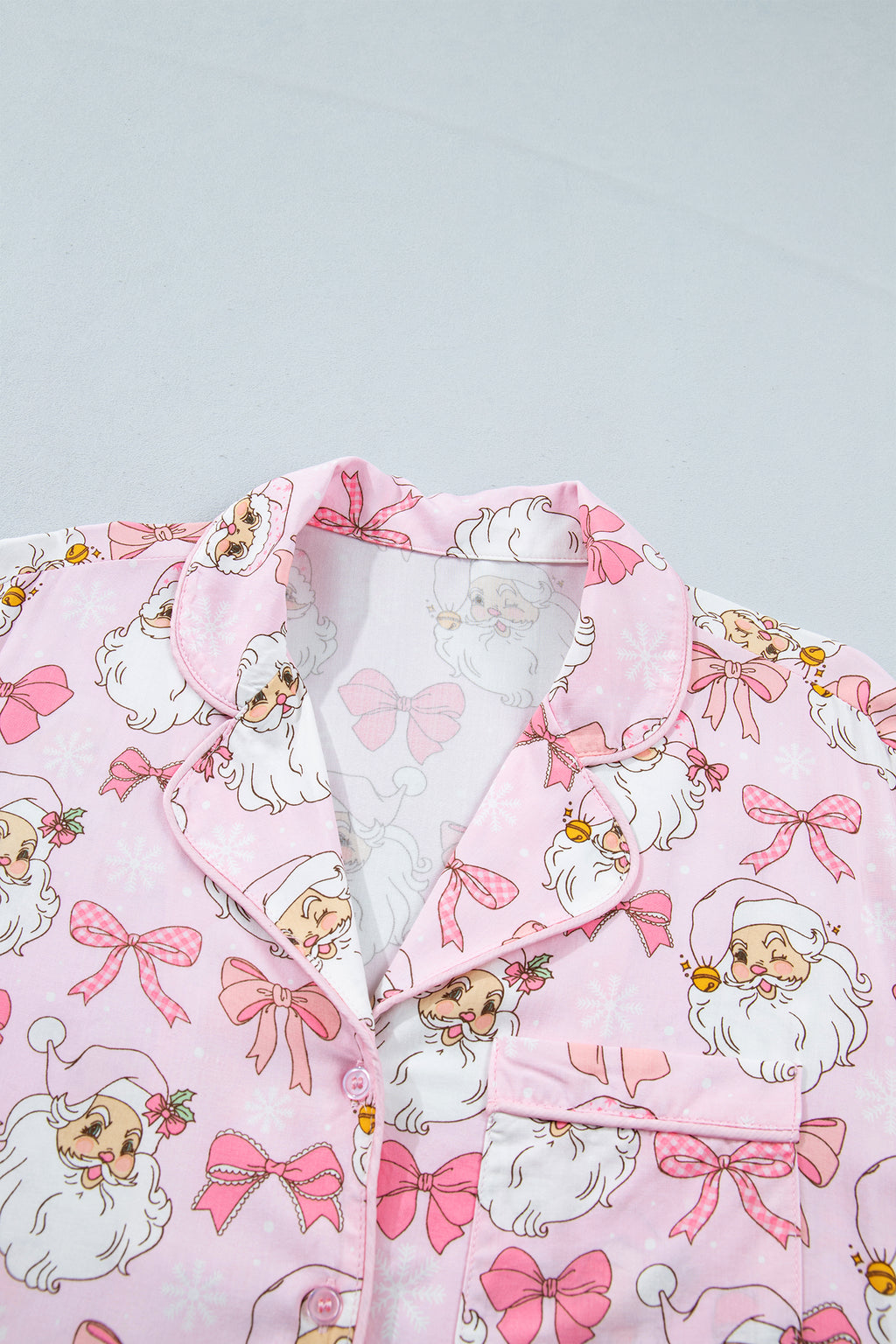 Pink Abstract Santa Print Long Sleeve Full-Length 2Pcs Lounge Set 🇺🇸