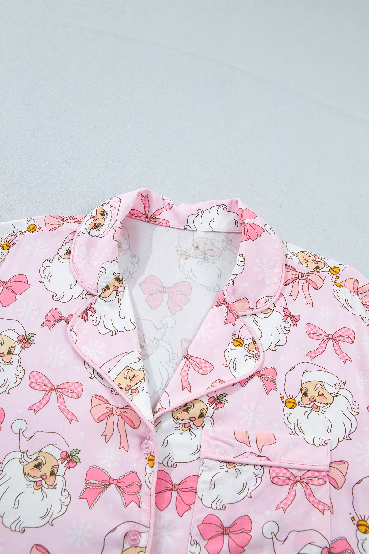 Pink Abstract Santa Print Long Sleeve Full-Length 2Pcs Lounge Set 🇺🇸