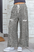 Gray Animal Print Wide Leg Terry Knit Pants 🇺🇸
