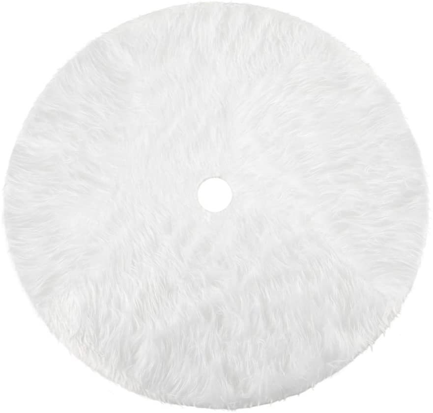 White Christmas Tree Skirt Plush Faux Fur Xmas Carpet Tree Decoration 🇬🇧