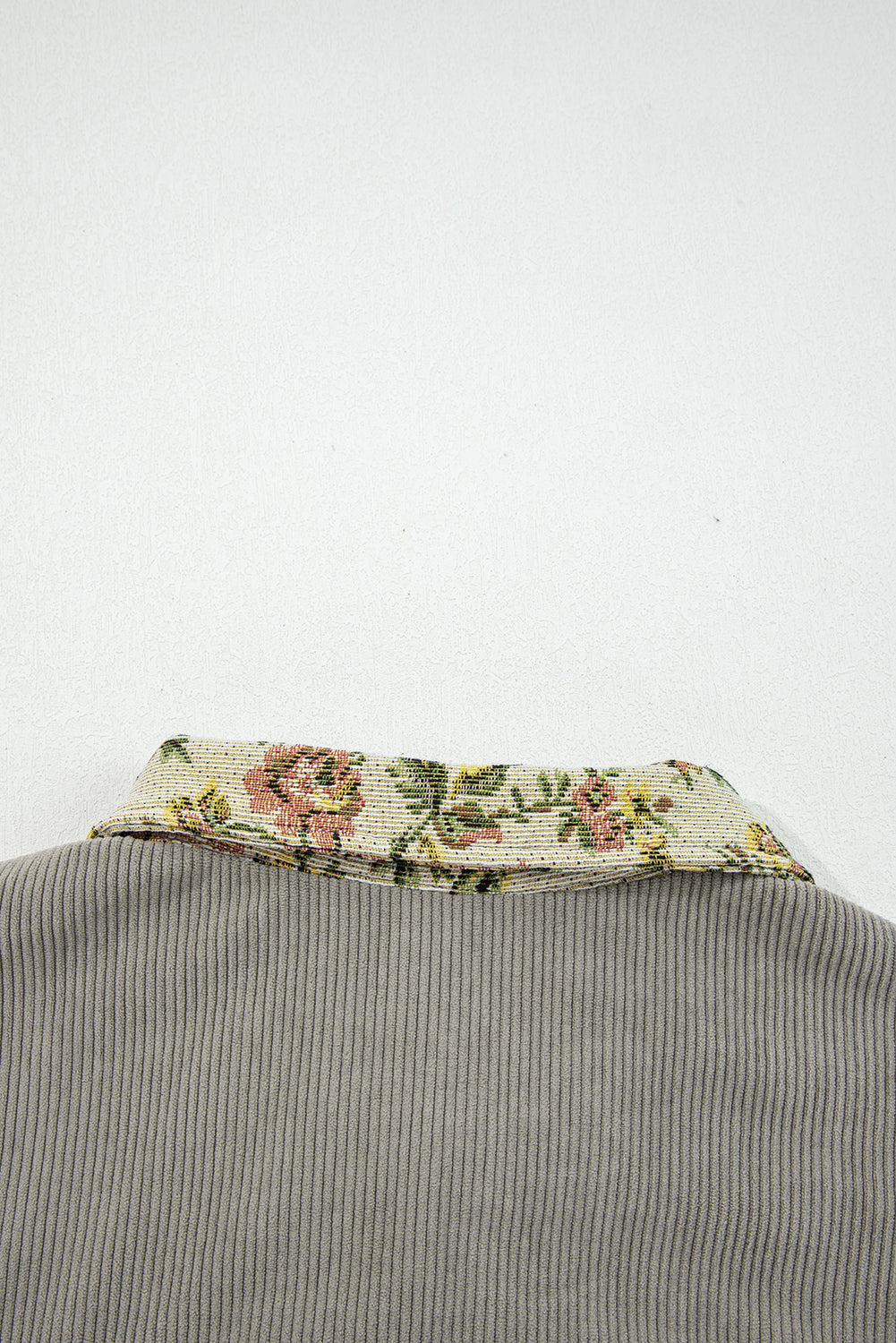 Medium Grey Ribbed Retro Floral Patchwork Shirt Style Jacket 🇺🇸
