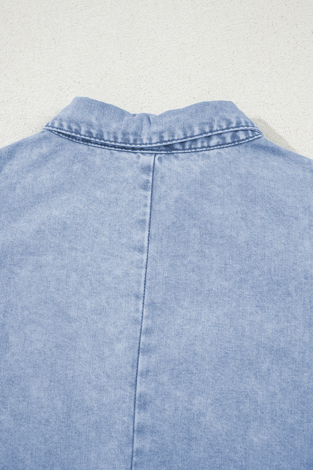 Beau Blue Double Ruffled Sleeves Buttoned A-line Collared Mini Denim Dress 🇨🇳