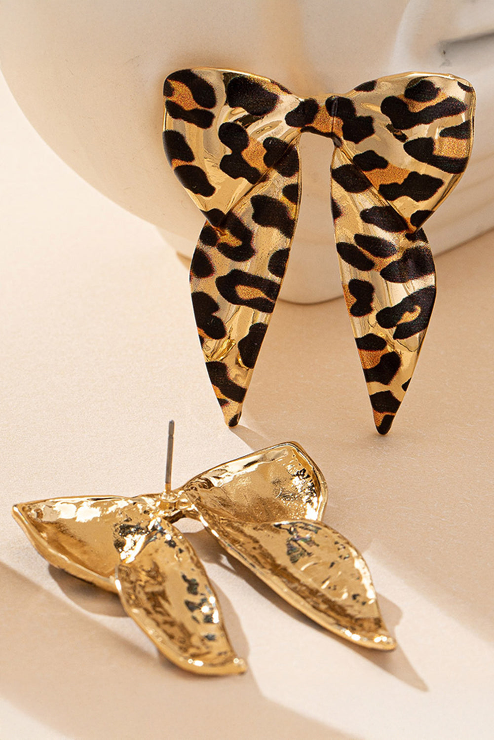 Gold Leopard Print Bow Knot Shape Plated Alloy Earrings 🇺🇸