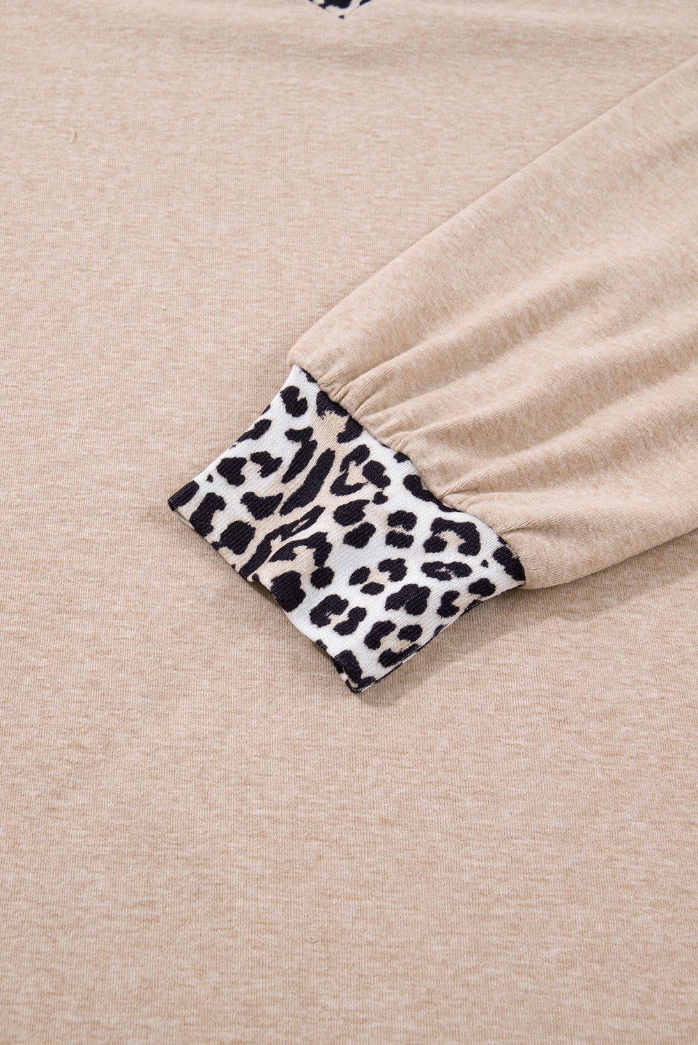Parchment Leopard Patchwork V Neck Long Sleeve Plus Size Top 🇺🇸
